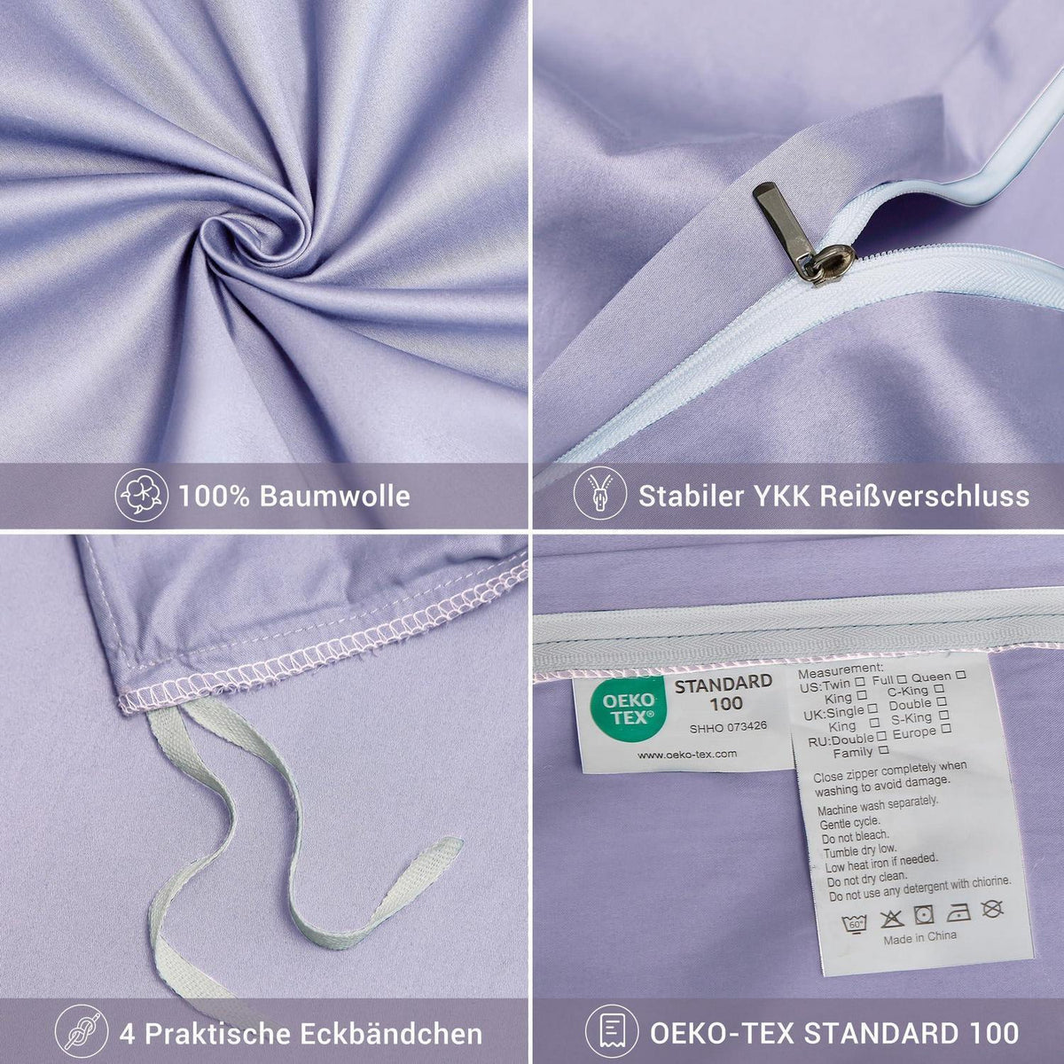 Mako Satin Bettwäsche Set Lila 200x200 cm, 3-teilig