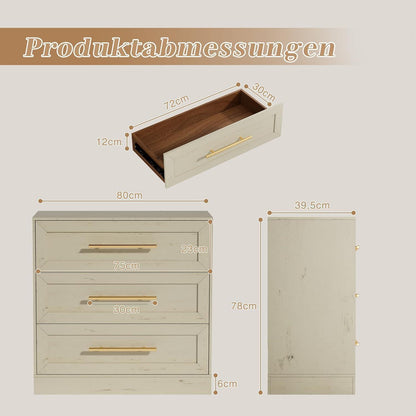 3 Schubladen Kommode – Beige Schlafzimmer Schrank mit Stauraum