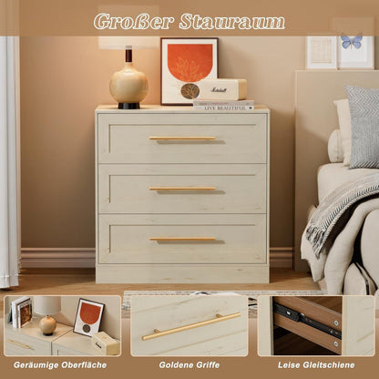 3 Schubladen Kommode – Beige Schlafzimmer Schrank mit Stauraum