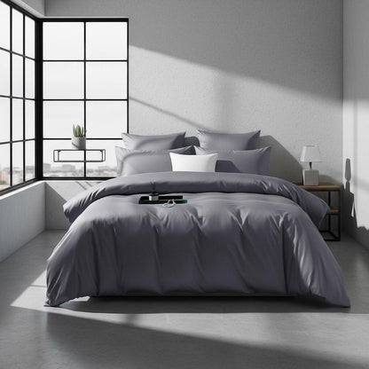 Mako Satin Bettwäsche Set 135x200 Hellgrau Anthrazit