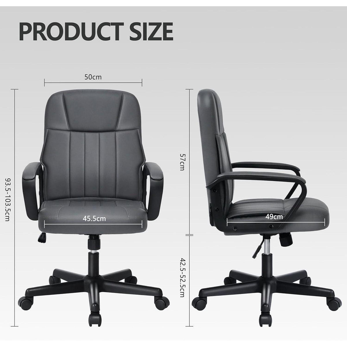 Ergonomischer Bürostuhl in Lederoptik, höhenverstellbar, grau