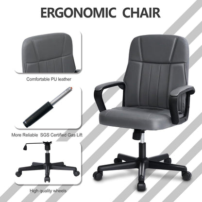 Ergonomischer Bürostuhl in Lederoptik, höhenverstellbar, grau