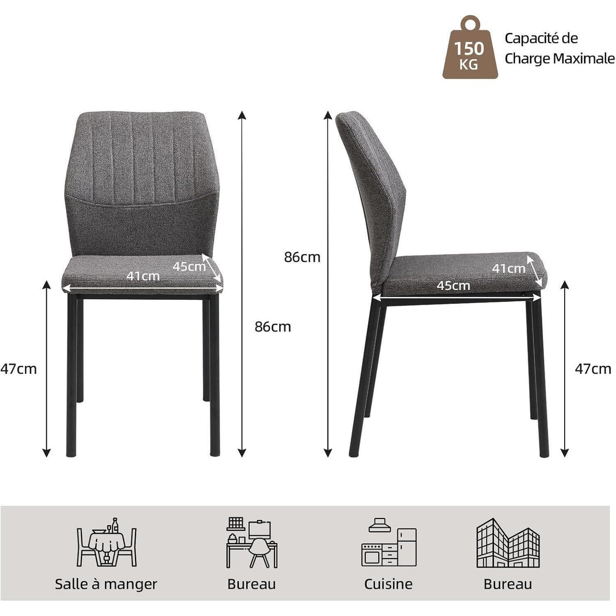 Esszimmerstühle Set Dunkelgrau – 4er Pack, Polsterstuhl