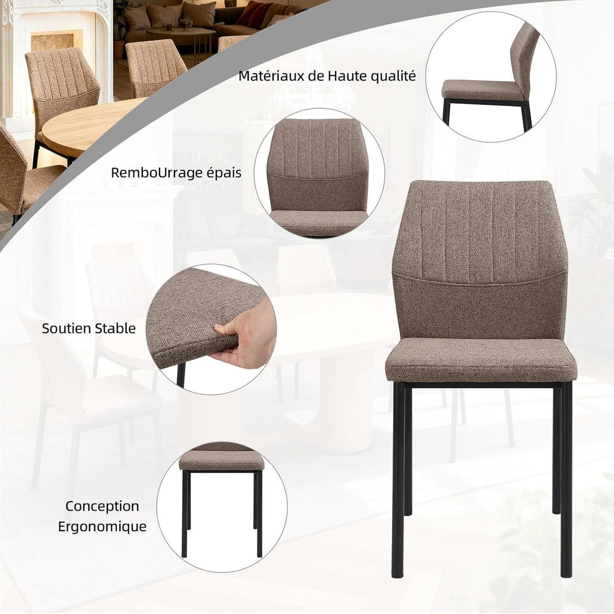 Esszimmerstühle 2er Set – Braun, Polsterstuhl für Küche & Wohnzimmer