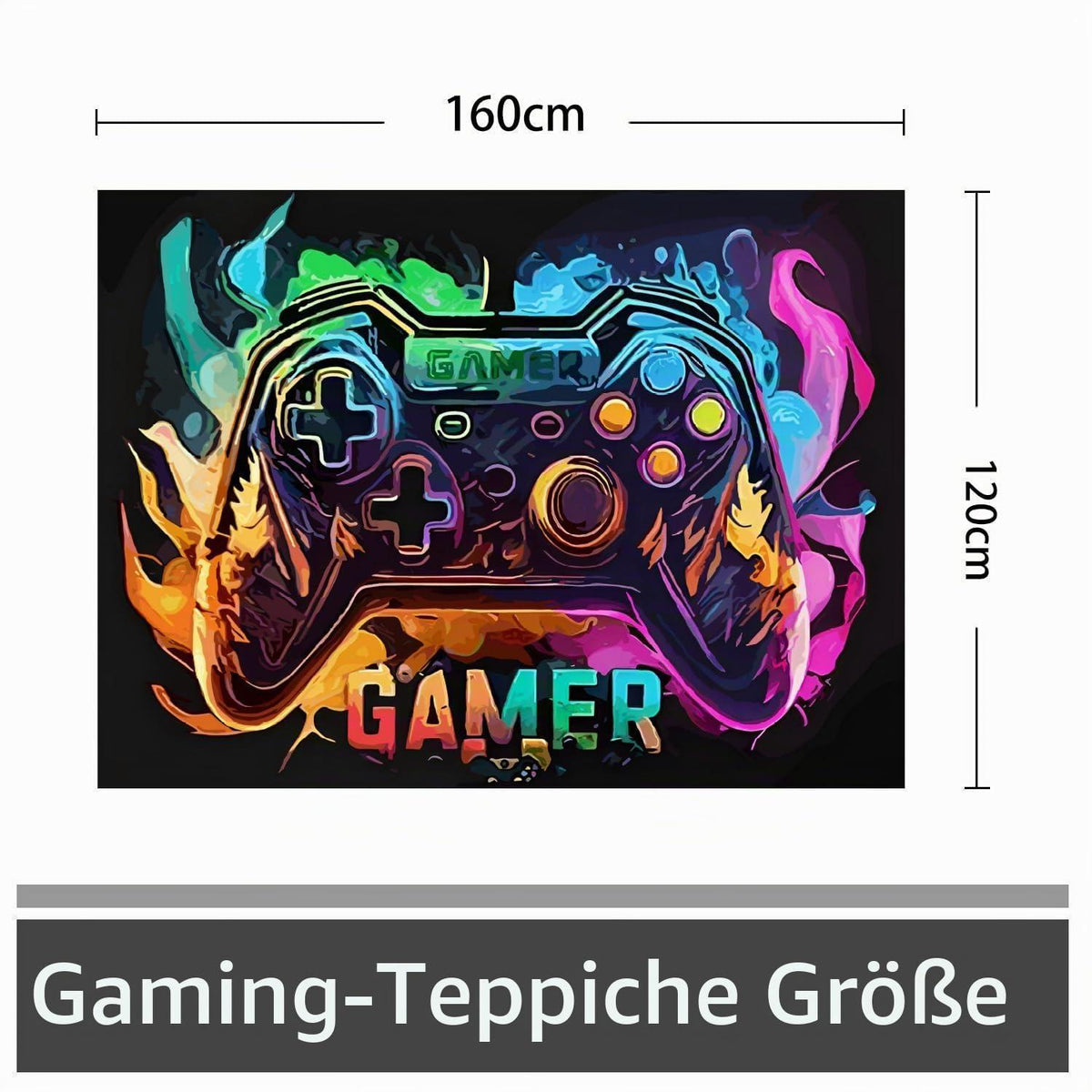 Gaming Teppich 3D Gamepad Design 120x160 cm – Rutschfest & Waschbar