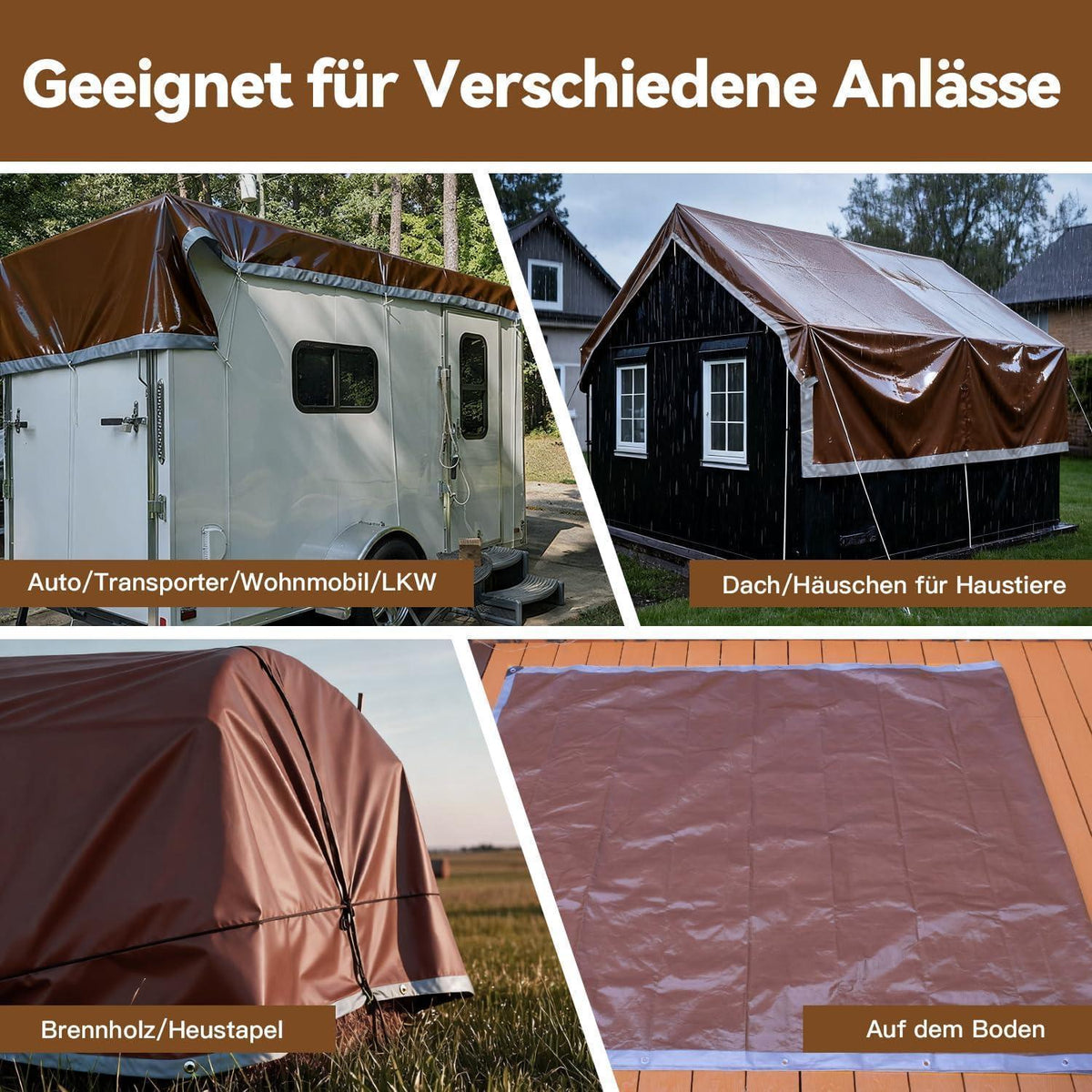 Abdeckplane 6x8m wasserdicht – Reißfeste Schutzplane mit Ösen