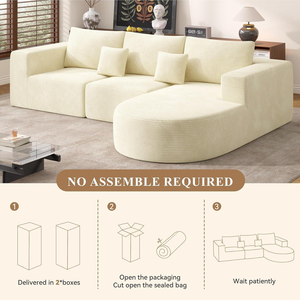 Hawthyhome Ecksofa mit Schlaffunktion, Cordstoff, Beige