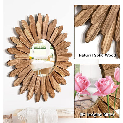 Rustikaler Wandspiegel 48cm Holz Sunburst Boho Deko Spiegel