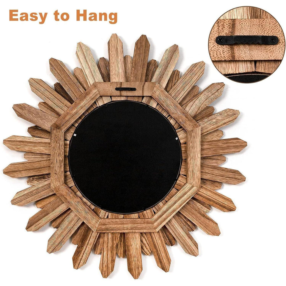 Rustikaler Wandspiegel 48cm Holz Sunburst Boho Deko Spiegel
