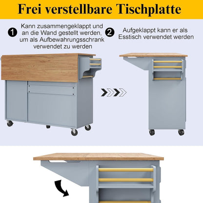 Klappbarer Küchenwagen mit Schubladen & Ablageflächen (Blau)