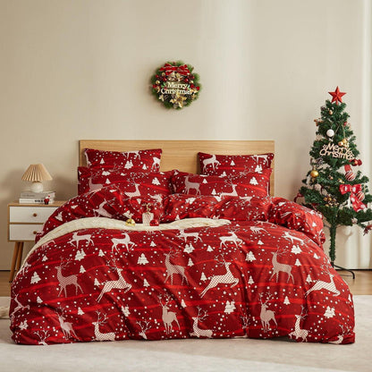 Weihnachts Bettwäsche Set 200x220 cm Rot Elch Muster Mikrofaser