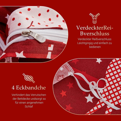 Weihnachts Bettwäsche Set 200x220 cm Rot Elch Muster Mikrofaser