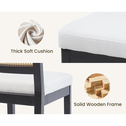 Barhocker Set 4 – Rattan Rückenlehne, Beige Holzbeine