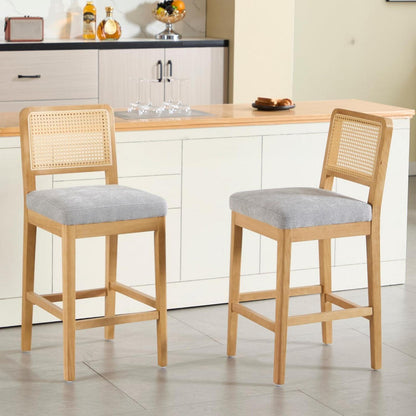 Barhocker 2er Set mit Rattan Rückenlehne, Grau