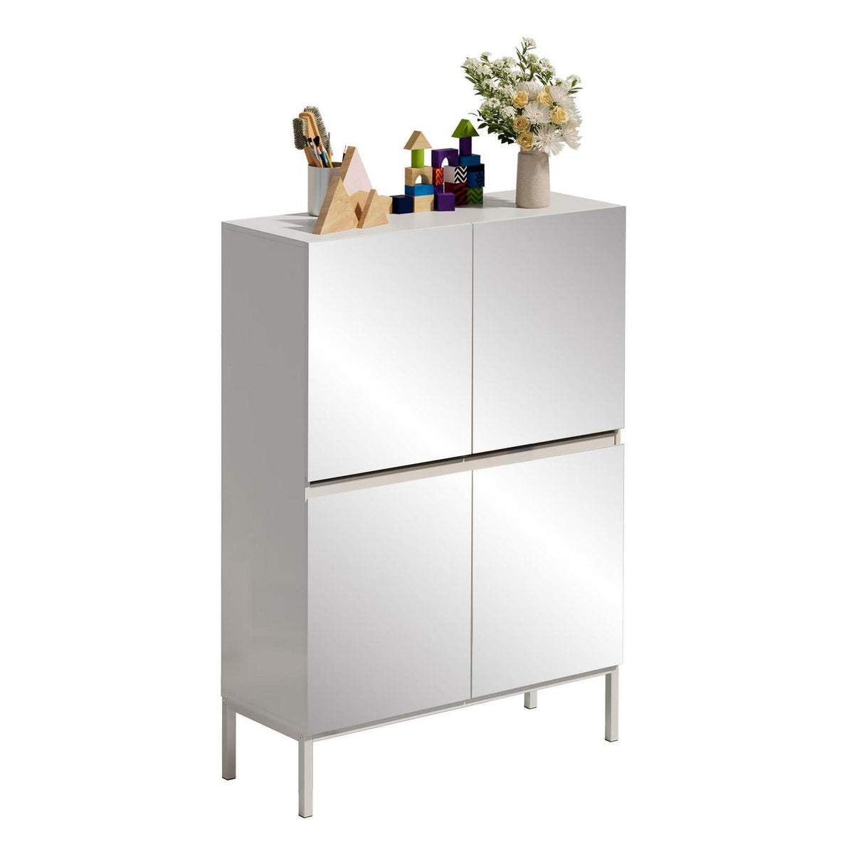 Spiegelschrank 4 Türen Weiß | 80x30,5x115,5 cm | Schubladenoption