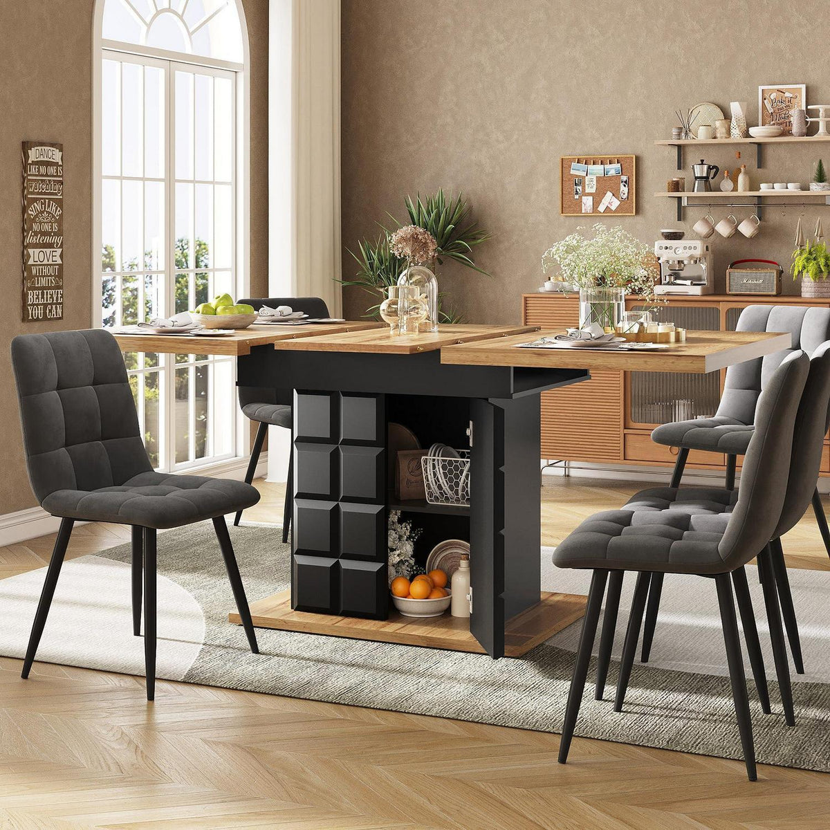 Ausziehbarer Esstisch Holz Schwarz 110-140x80 cm mit Ablage