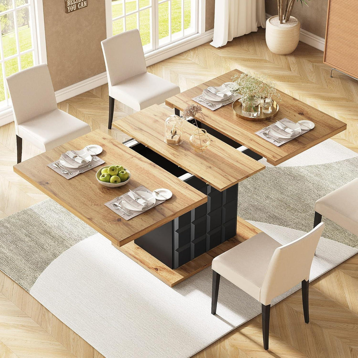Ausziehbarer Esstisch Holz Schwarz 110-140x80 cm mit Ablage