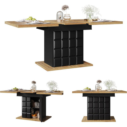 Ausziehbarer Esstisch Holz Schwarz 110-140x80 cm mit Ablage