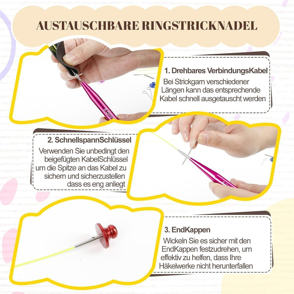 Austauschbares Rundstricknadeln Set – Mini 5cm mit Zubehör