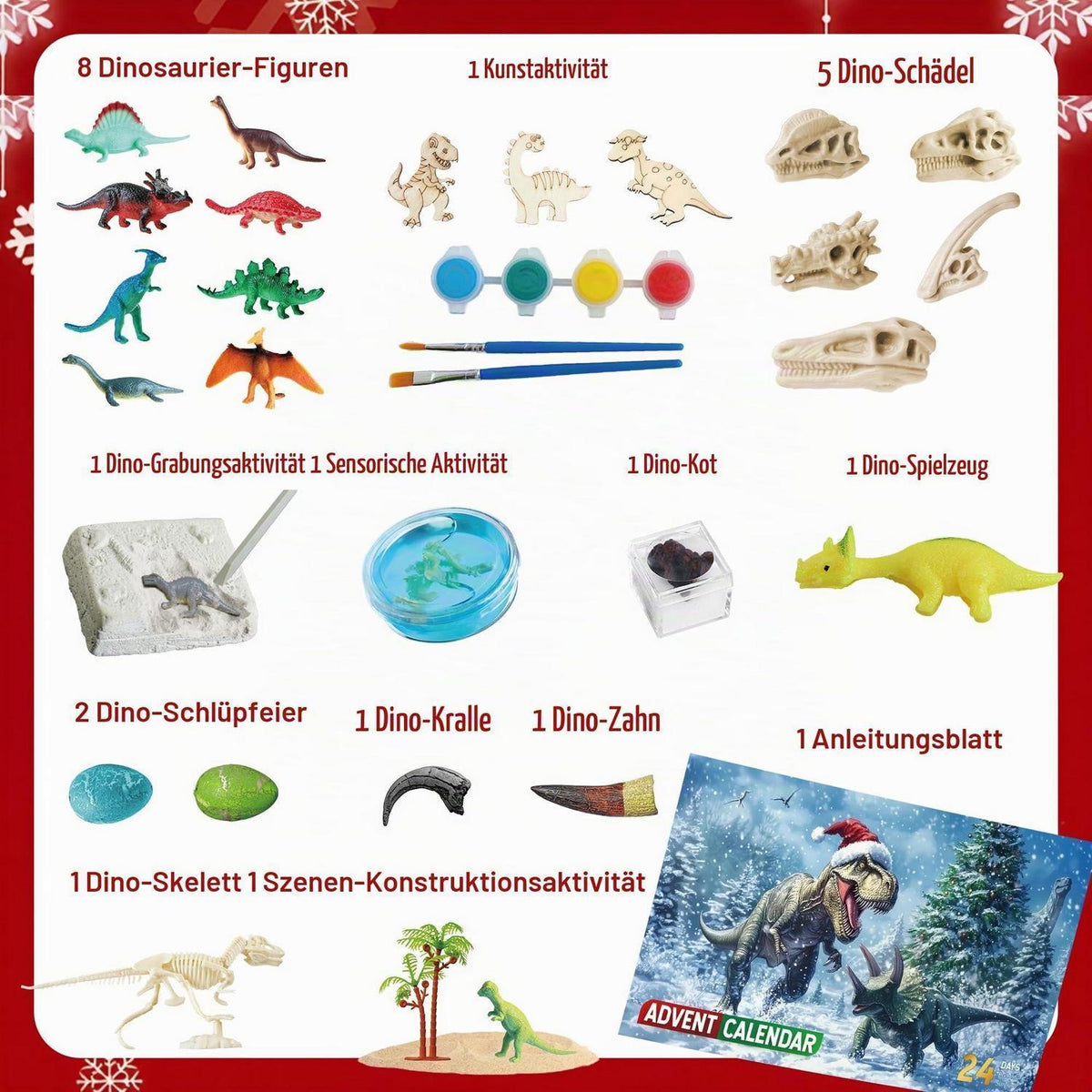 Dinosaurier Adventskalender 2026 mit 24 Dino-Spielzeugen