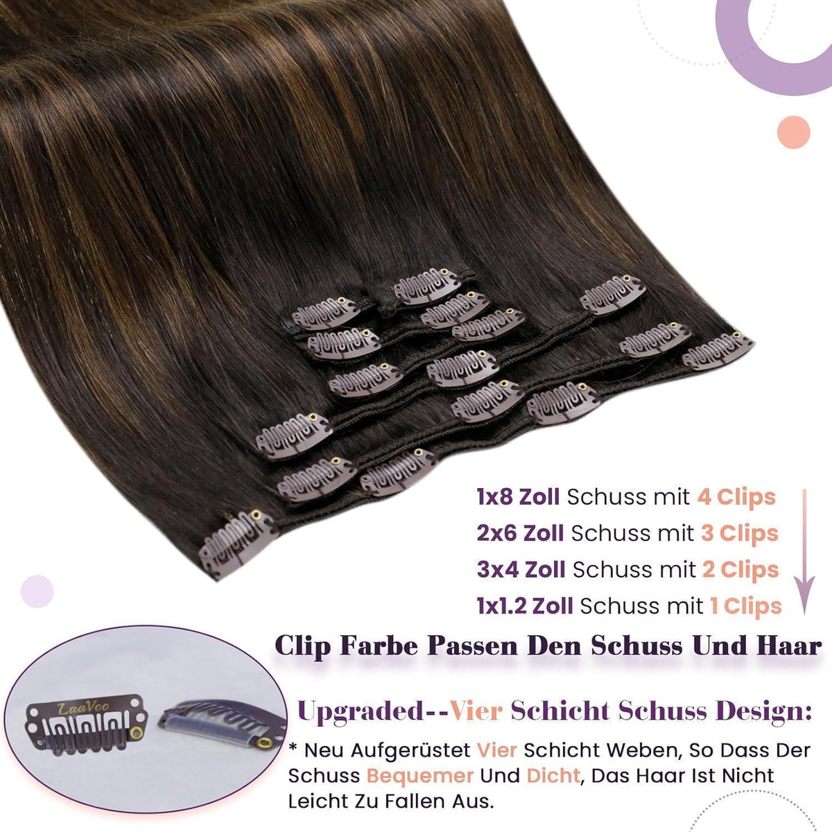 Clip-in Echthaar Extensions Braun Dunkelbraun Ombre 40cm
