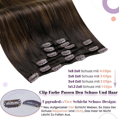 Clip-in Echthaar Extensions Braun Dunkelbraun Ombre 40cm
