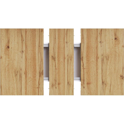 Ausziehbarer Esstisch Holz Weiß mit Stauraum (110-140x80cm)