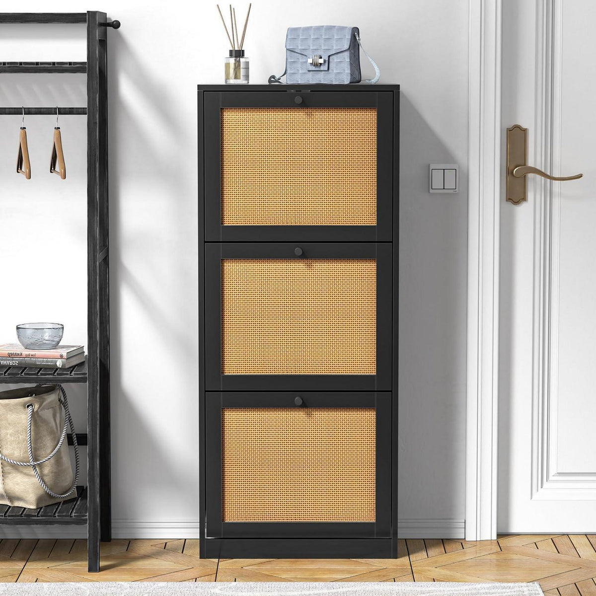 Schuhschrank mit 3 Schubladen – Platzsparender Schuhkipper Schwarz