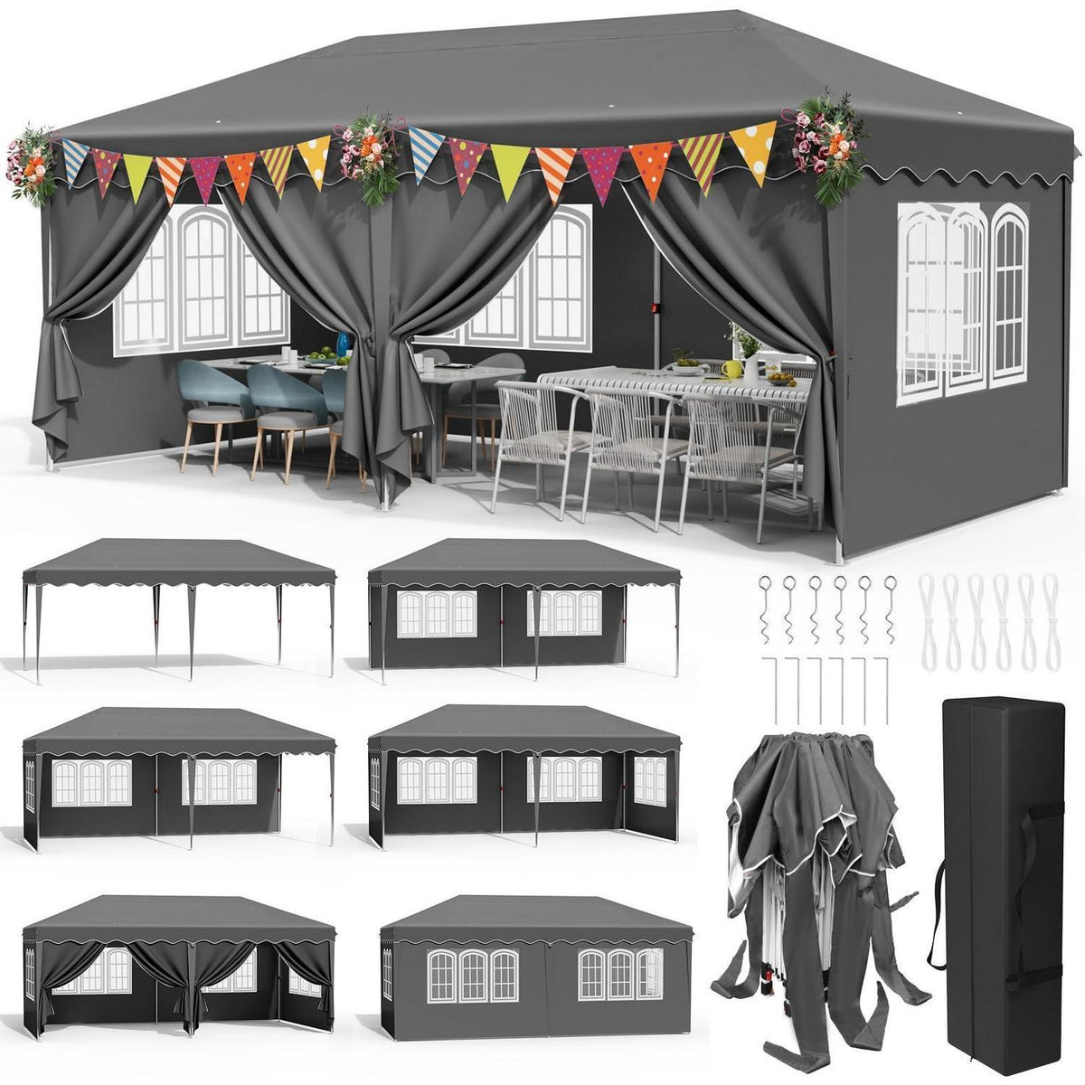 3x6m Pavillon Wasserdicht, Stabil & Mit 6 Seitenteilen
