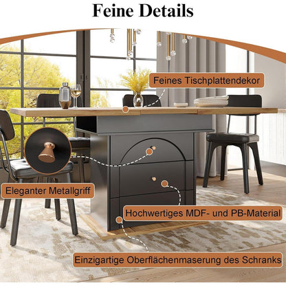 Ausziehbarer Esstisch Holz Schwarz mit Türen & Schubladen (110-140x80cm)