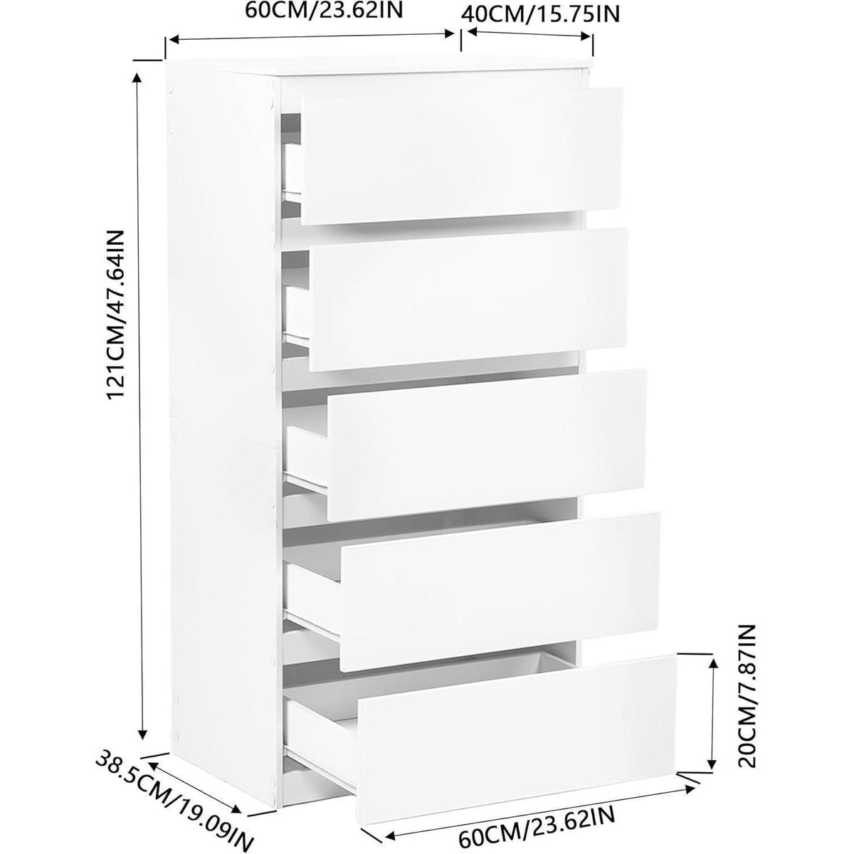 Weiße Kommode mit 5 Schubladen – Moderne Schlafzimmer Möbel