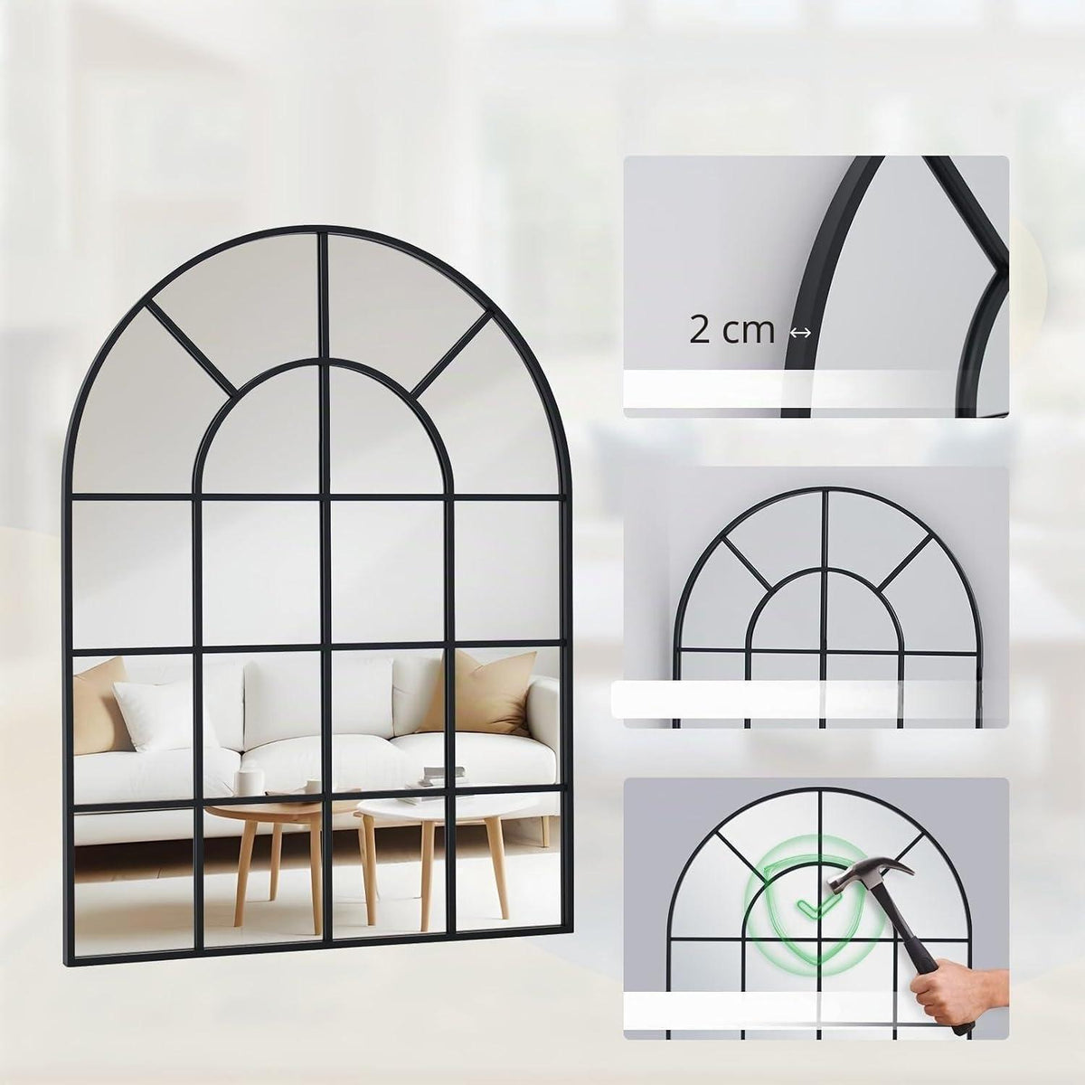 Gewölbter Fensterspiegel mit schwarzem Rahmen 75x100 cm