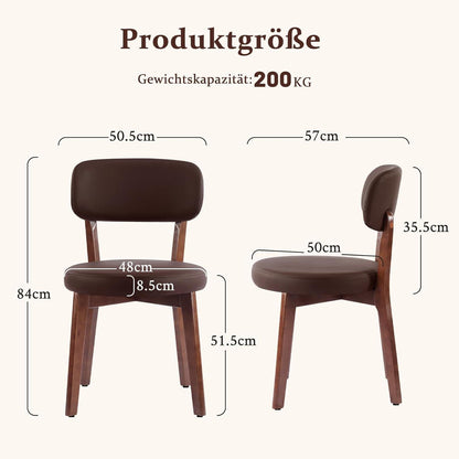 Esszimmerstühle 2er Set, Massivholz, Braun in Lederoptik