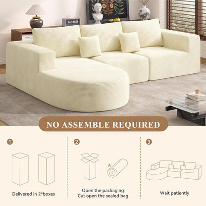 Ecksofa mit Schlaffunktion, rahmenlos, Cordstoff, Beige
