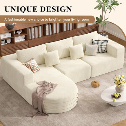 Ecksofa mit Schlaffunktion, rahmenlos, Cordstoff, Beige