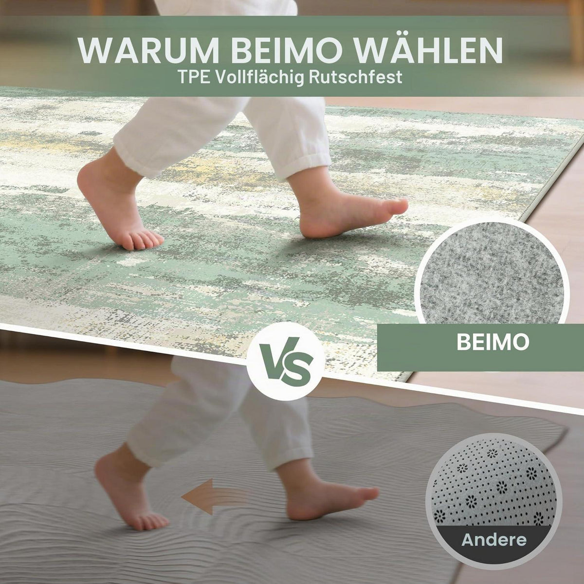Moderner Wohnzimmerteppich Grün 200x290 cm – Waschbar & Rutschfest