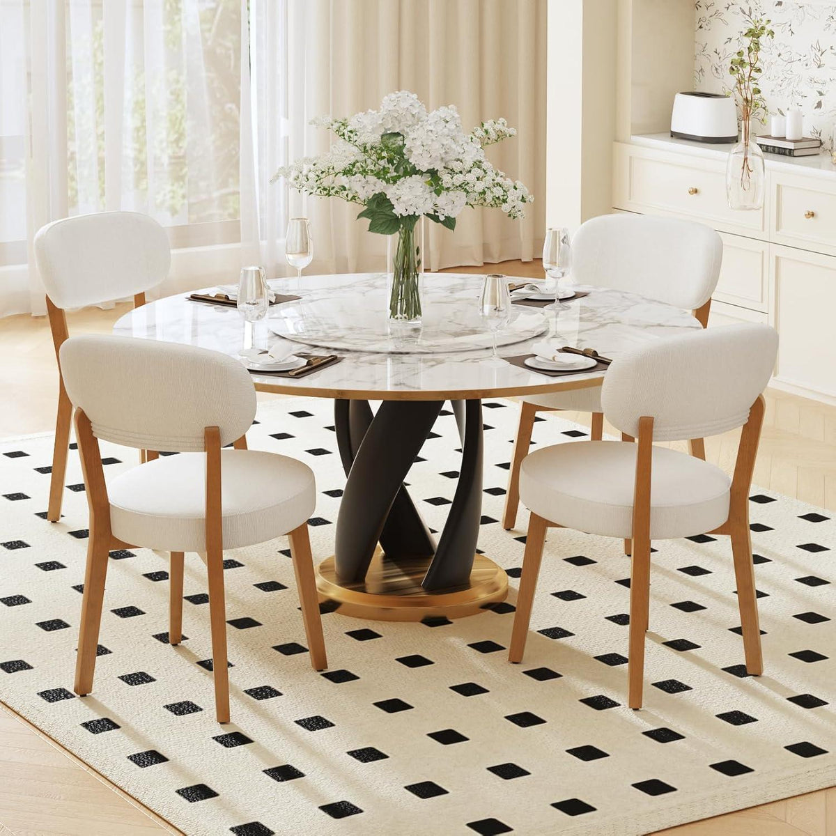 Esszimmerstühle 2er Set mit Leinenbezug & Massivholzbeinen