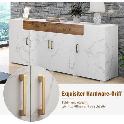 Weißes Sideboard mit Marmoroptik & Eichenholz Schubladen