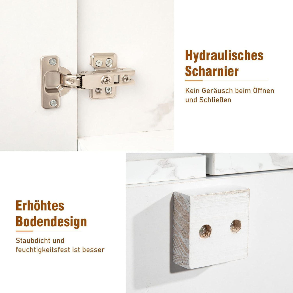 Weißes Sideboard mit Marmoroptik & Eichenholz Schubladen