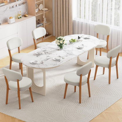Esszimmerstühle 6er Set, Polsterstuhl Leinen Beige