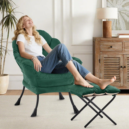 Lazy Chair mit Ottomane – Bequemer Ohrensessel Grün