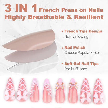 Press on Nails Lang Rosa Schmetterlinge – Künstliche Nägel zum Aufkleben