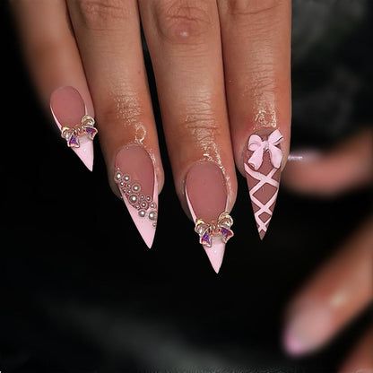 Press on Nails Lang Rosa Schmetterlinge – Künstliche Nägel zum Aufkleben