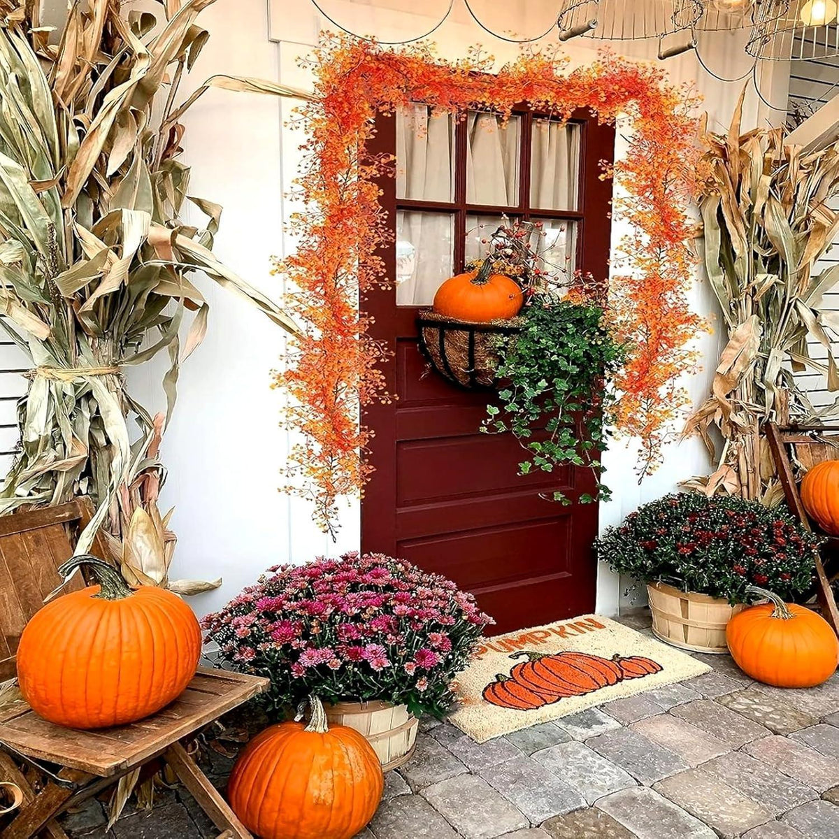 2x Herbst Blumen Girlande 170cm – Orange Deko für Erntedankfest