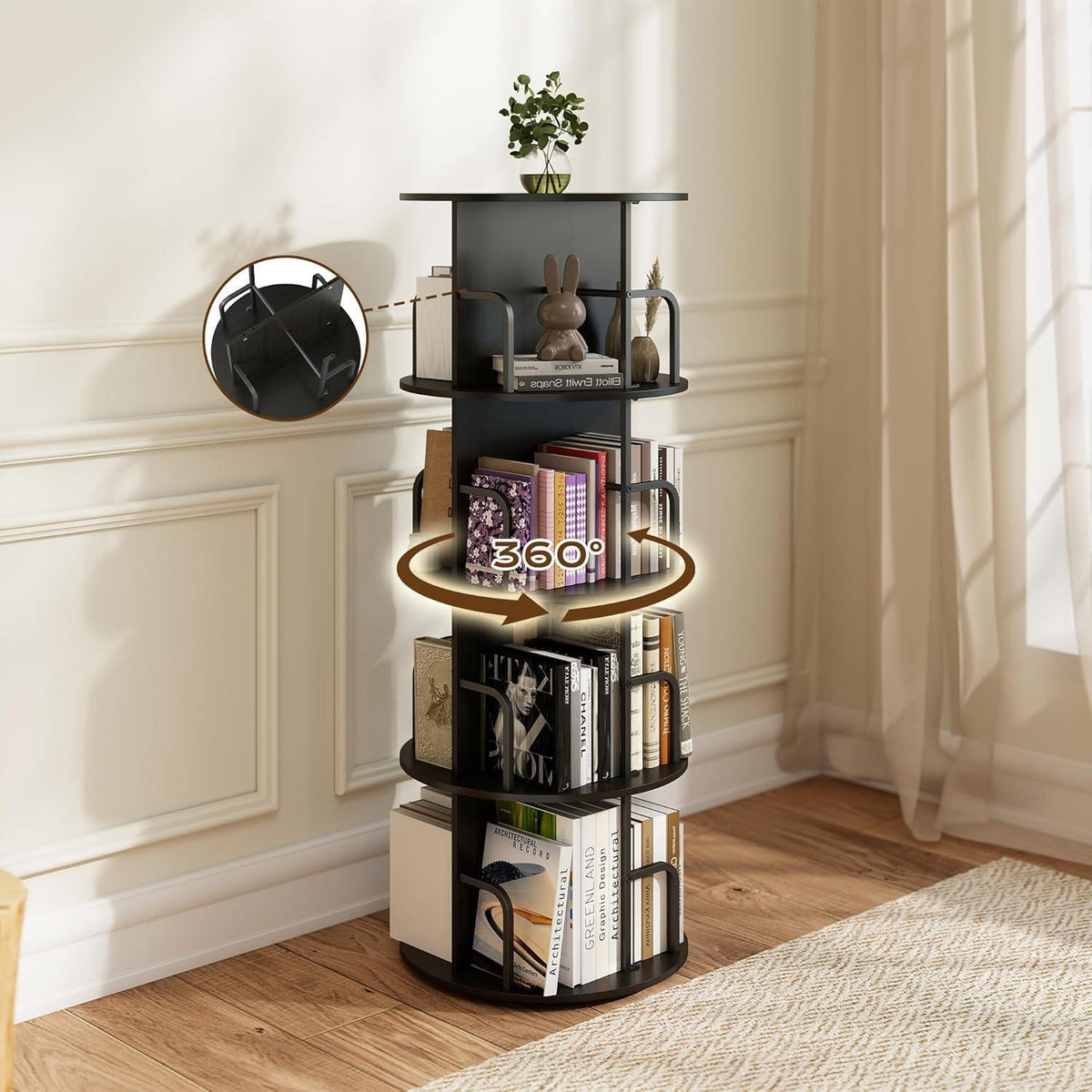 Drehbares Bücherregal Kinderzimmer Holz Schwarz 360°