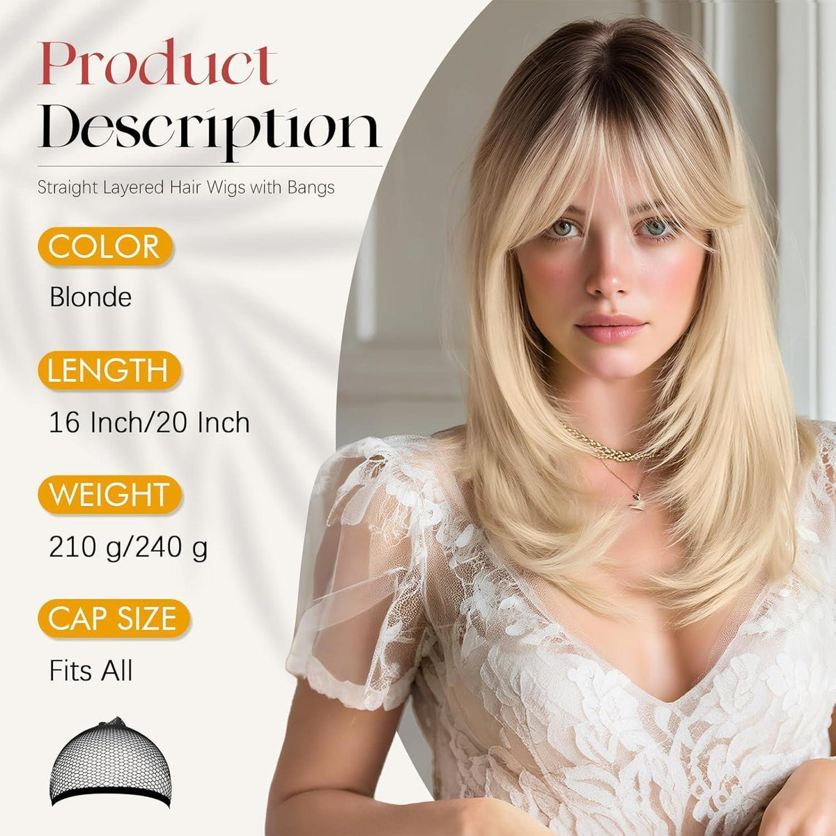Blond Perücke mit Pony, 40cm, Glatt & Schichtig