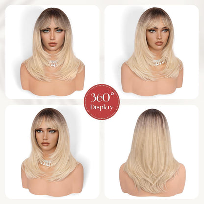Blond Perücke mit Pony, 40cm, Glatt & Schichtig