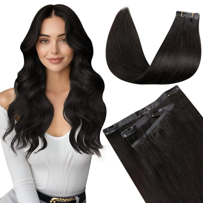 Echthaar Clip-in Extensions Schwarz 50cm - Salon Qualität