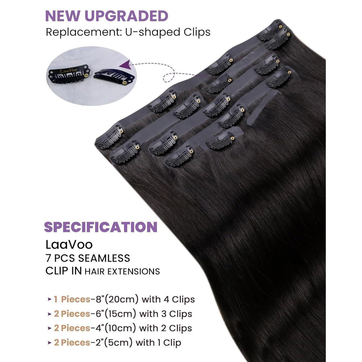 Echthaar Clip-in Extensions Schwarz 50cm - Salon Qualität