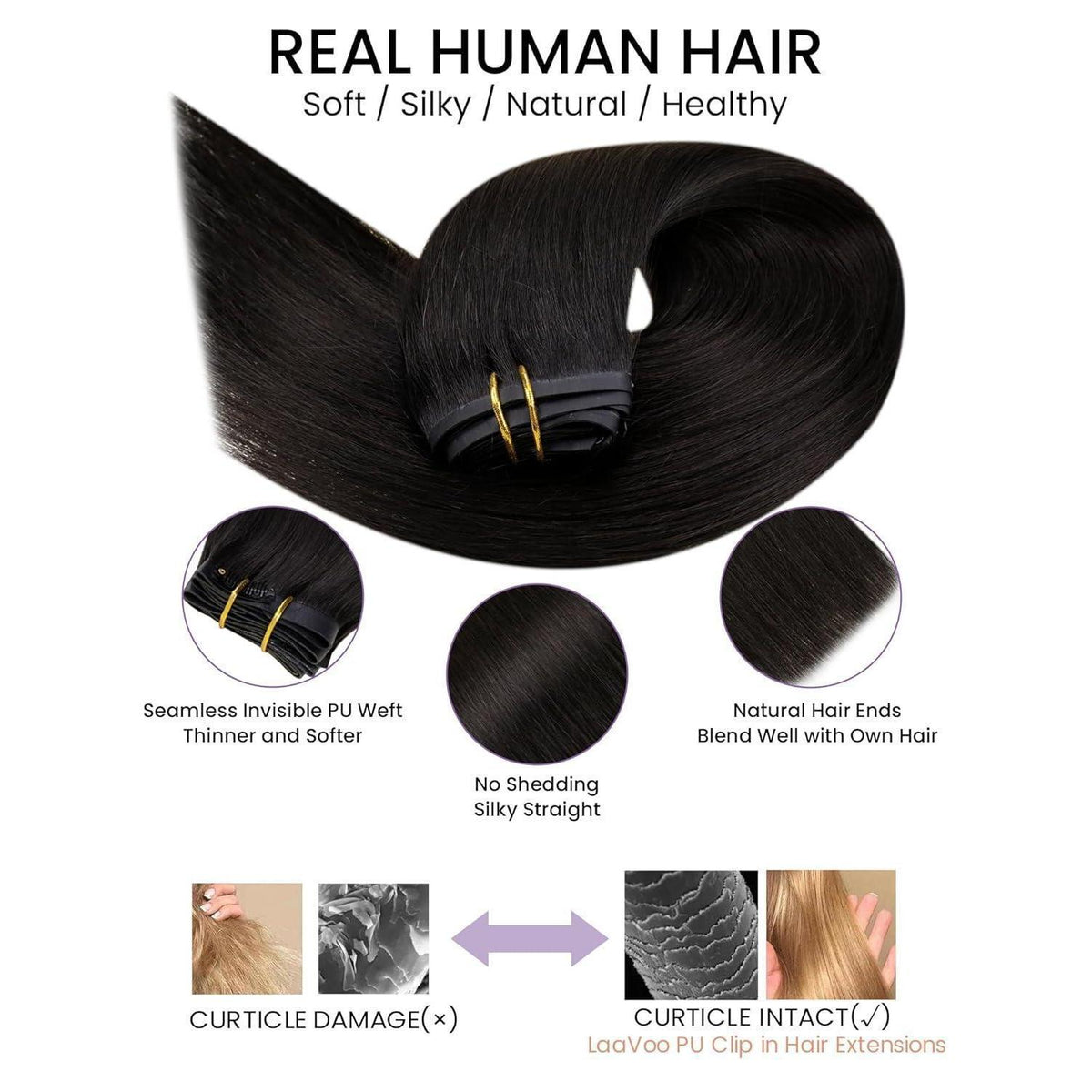Echthaar Clip-in Extensions Schwarz – Natürliche Haarverlängerung